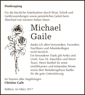 Traueranzeige von Michael Gaile von WVG - Wochenspiegel Dessau / Köthen