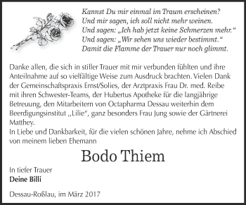 Traueranzeige von Bodo Thiem von WVG - Wochenspiegel Dessau / Köthen