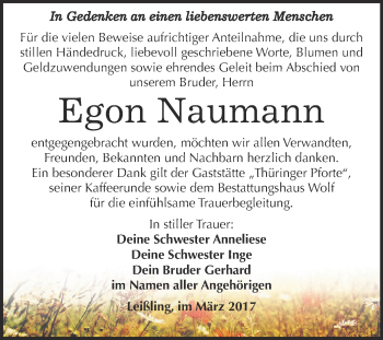 Traueranzeige von Egon Naumann von WVG - Wochenspiegel NMB / WSF / ZTZ