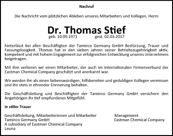 Traueranzeige von Thomas Stief von Mitteldeutsche Zeitung