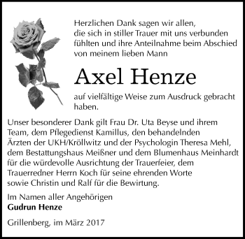 Traueranzeige von Axel Henze von Mitteldeutsche Zeitung Sangerhausen