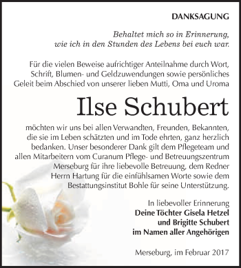 Traueranzeige von Ilse Schubert von Super Sonntag Halle