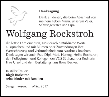 Traueranzeige von Wolfgang Rockstroh von Super Sonntag SGH Mansf. Land