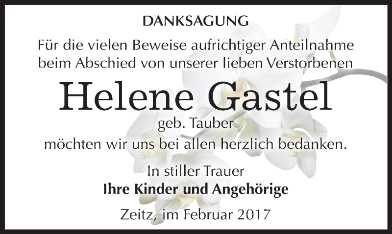  Traueranzeige für Helene Gastel vom 04.03.2017 aus Mitteldeutsche Zeitung Zeitz