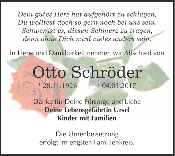 Traueranzeige von Otto Schröder von WVG - Wochenspiegel Bitterfeld