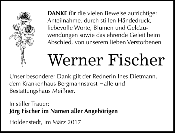 Traueranzeige von Werner Fischer von Mitteldeutsche Zeitung Sangerhausen