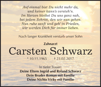 Traueranzeige von Carsten Schwarz von Mitteldeutsche Zeitung Halle/Saalkreis