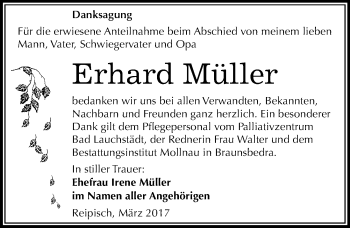 Traueranzeige von Erhard Müller von Mitteldeutsche Zeitung Merseburg/Querfurt