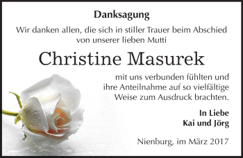 Traueranzeige von Christine Masurek von Mitteldeutsche Zeitung Bernburg