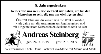 Traueranzeige von Andreas Steinberg von Mitteldeutsche Zeitung Köthen