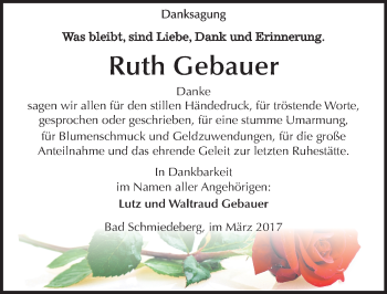 Traueranzeige von Ruth Gebauer von Mitteldeutsche Zeitung Wittenberg