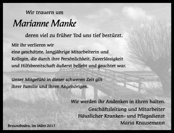 Traueranzeige von Marianne Manke von Super Sonntag Halle