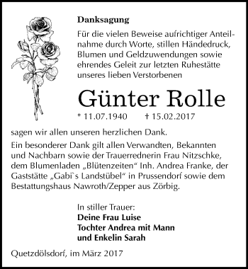 Traueranzeige von Günter Rolle von Mitteldeutsche Zeitung Bitterfeld