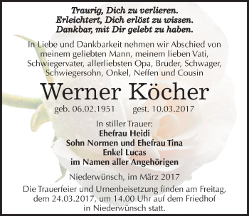 Traueranzeige von Werner Köcher von Mitteldeutsche Zeitung Merseburg/Querfurt