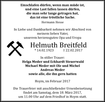 Traueranzeige von Helmuth Breitfeld von Mitteldeutsche Zeitung Aschersleben
