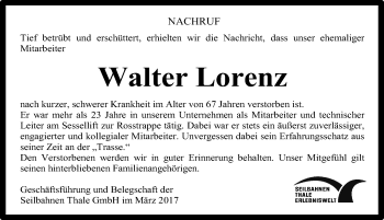 Traueranzeige von Walter Lorenz von Mitteldeutsche Zeitung Quedlinburg