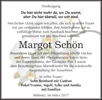 Traueranzeige von Margot Schön von Mitteldeutsche Zeitung Merseburg/Querfurt