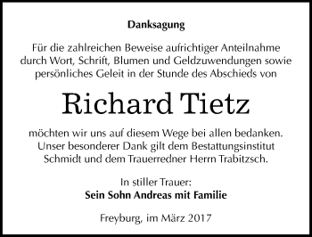 Traueranzeige von Richard Tietz von Mitteldeutsche Zeitung Naumburg/Nebra