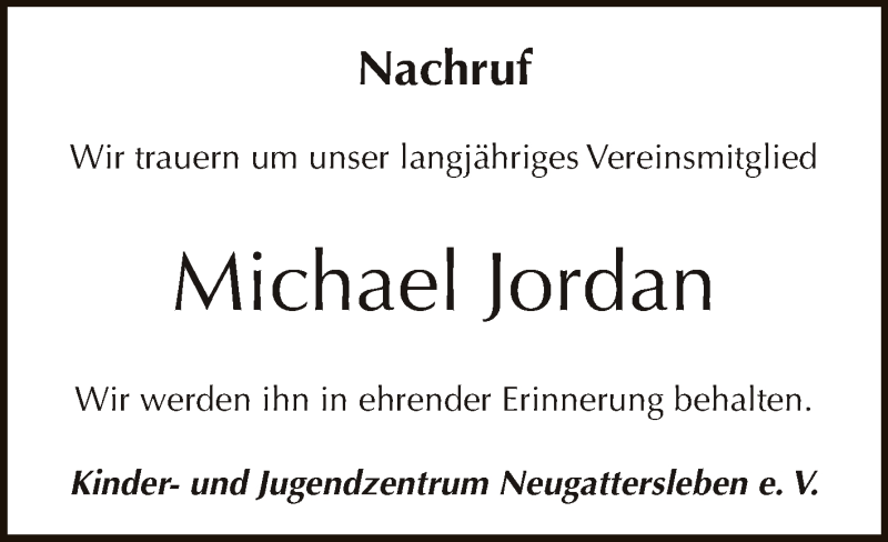  Traueranzeige für Michael Jordan vom 25.03.2017 aus Super Sonntag Bernburg