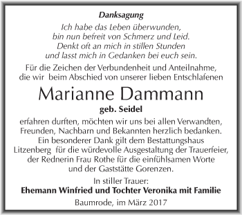 Traueranzeige von Marianne Dammann von Super Sonntag SGH Mansf. Land