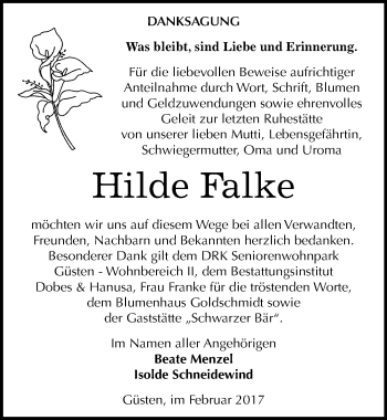 Traueranzeige von Hilde Falke von Mitteldeutsche Zeitung Bernburg