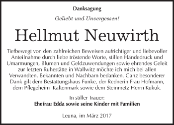 Traueranzeige von Hellmut Neuwirth von Super Sonntag Halle