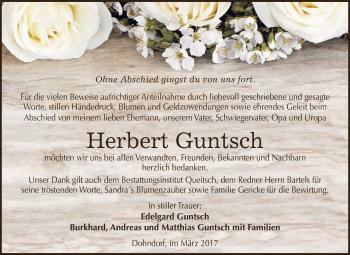 Traueranzeige von Herbert Guntsch von WVG - Wochenspiegel Dessau / Köthen