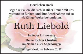 Traueranzeige von Ruth Liebold von Mitteldeutsche Zeitung Zeitz