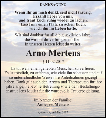 Traueranzeige von Arno Mertens von Super Sonntag SGH Mansf. Land