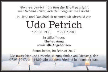 Traueranzeige von Udo Petrich von Super Sonntag Halle