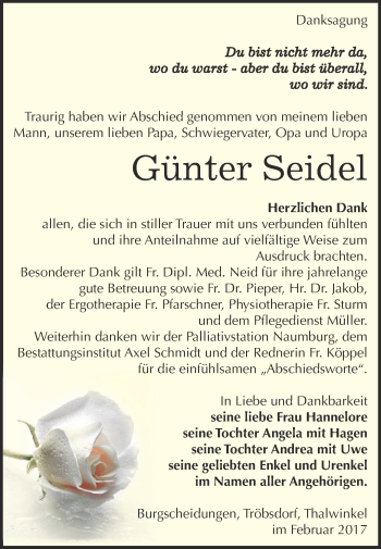 Traueranzeige von Günter Seidel von WVG - Wochenspiegel NMB / WSF / ZTZ