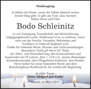 Traueranzeige von Bodo Schleinitz von Mitteldeutsche Zeitung Weißenfels