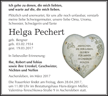 Traueranzeige von Helga Pechert von Super Sonntag SGH Mansf. Land