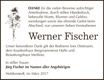 Traueranzeige von Werner Fischer von Super Sonntag SGH Mansf. Land