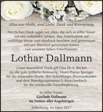 Traueranzeige von Lothar Dallmann von Mitteldeutsche Zeitung Naumburg/Nebra