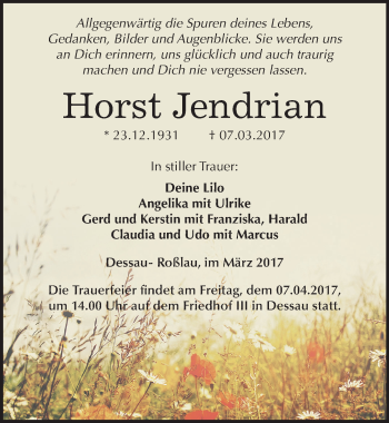 Traueranzeige von Horst Jendrian von Mitteldeutsche Zeitung Dessau-Roßlau
