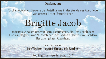 Traueranzeige von Brigitte Jacob von Super Sonntag SGH Mansf. Land