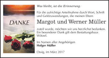 Traueranzeige von Margot und Werner Müller von Mitteldeutsche Zeitung Zeitz