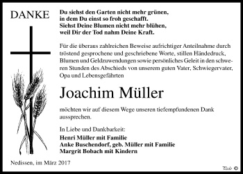 Traueranzeige von Joachim Müller von Mitteldeutsche Zeitung Zeitz