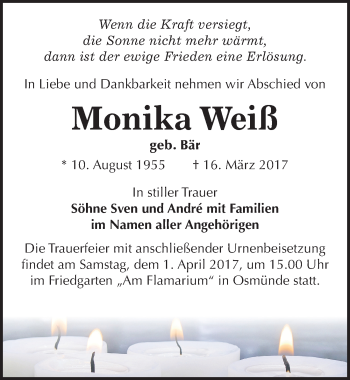 Traueranzeige von Monika Weiß von Mitteldeutsche Zeitung