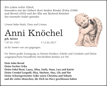 Traueranzeige von Anni Knöchel von Mitteldeutsche Zeitung Halle/Saalkreis