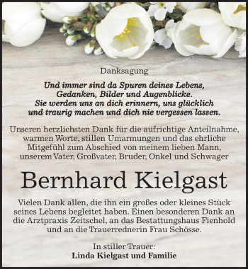 Traueranzeige von Bernhard Kielgast von Mitteldeutsche Zeitung Sangerhausen