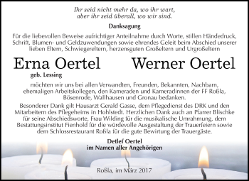 Traueranzeige von Erna und Werner Oertel von Super Sonntag SGH Mansf. Land