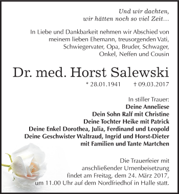Traueranzeige von Horst Salewski von Mitteldeutsche Zeitung Halle/Saalkreis