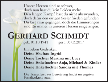 Traueranzeige von Gerhard Schmidt von Mitteldeutsche Zeitung Halle/Saalkreis
