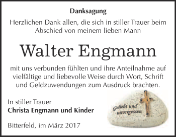 Traueranzeige von Walter Engmann von WVG - Wochenspiegel Bitterfeld