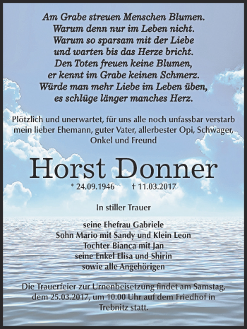 Traueranzeige von Horst Donner von Super Sonntag Zeitz