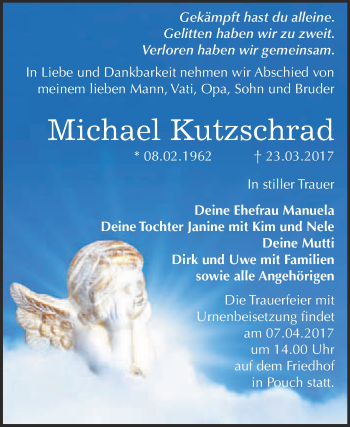 Traueranzeige von Michael Kutzschrad von WVG - Wochenspiegel Bitterfeld