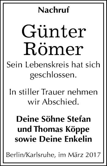 Traueranzeige von Günter Römer von Mitteldeutsche Zeitung Wittenberg