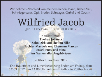 Traueranzeige von Wilfried Jacob von Mitteldeutsche Zeitung Merseburg/Querfurt